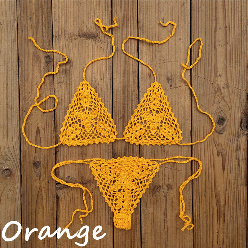 Beaira Handmade Bikini Sets Crochet Black Lace Thong String Swimwear Sunbathing Swimsuit