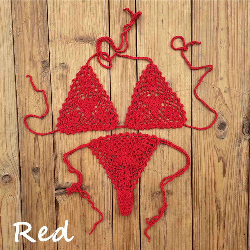 Beaira Handmade Bikini Sets Crochet Black Lace Thong String Swimwear Sunbathing Swimsuit