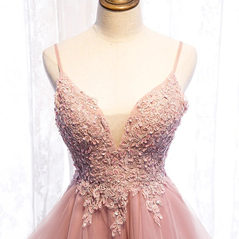 High Low Spaghetti Straps Tulle Homecoming Dresses with Appliques