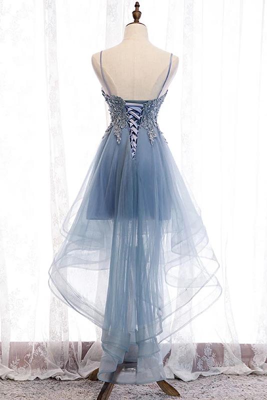 High Low Spaghetti Straps Tulle Homecoming Dresses with Appliques