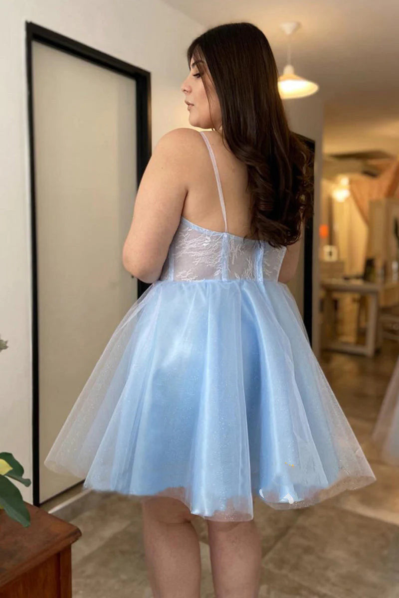 Homecoming Dresses A Line Spaghetti Straps Tulle With Beads And Applique