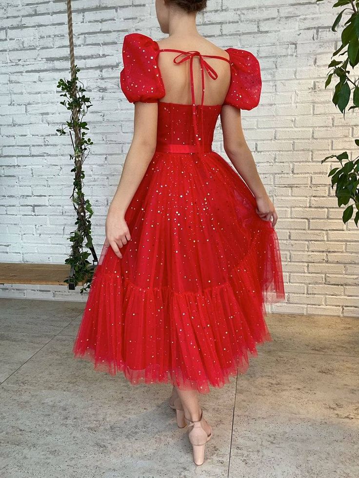 Homecoming Dresses A Line Square Short Sleeves With Sequin Tulle