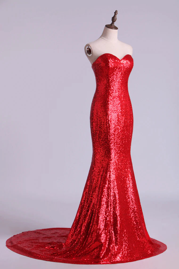 Hot Red Mermaid/Trumpet Party Dresses Sweetheart Sequined Bodice