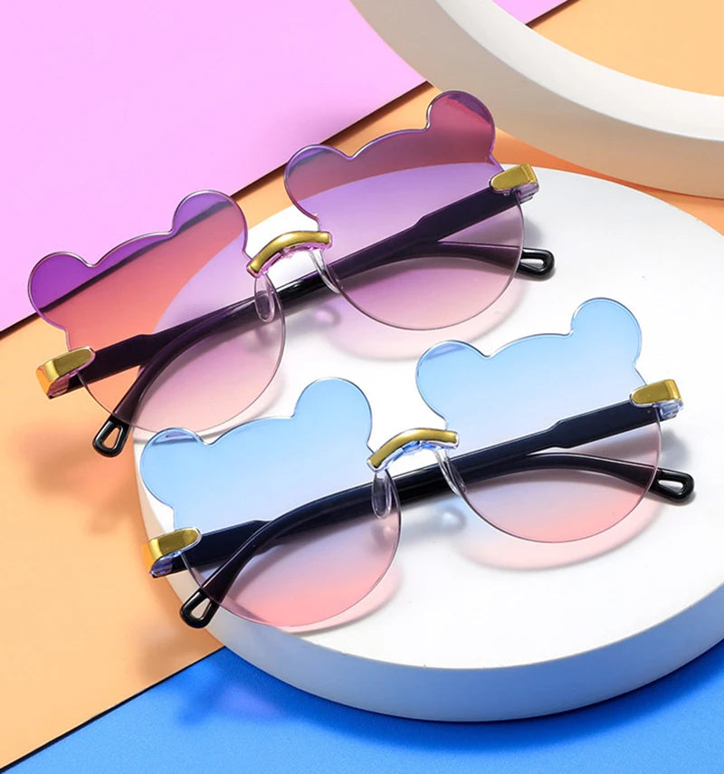 Beaira Hot Sale!Children Cute Cartoon Bear Shape Sunglasses Boy Girls Summer Anti-UV UV400 Rimless Sun Glasses Kids Outdoor Sun Glasses