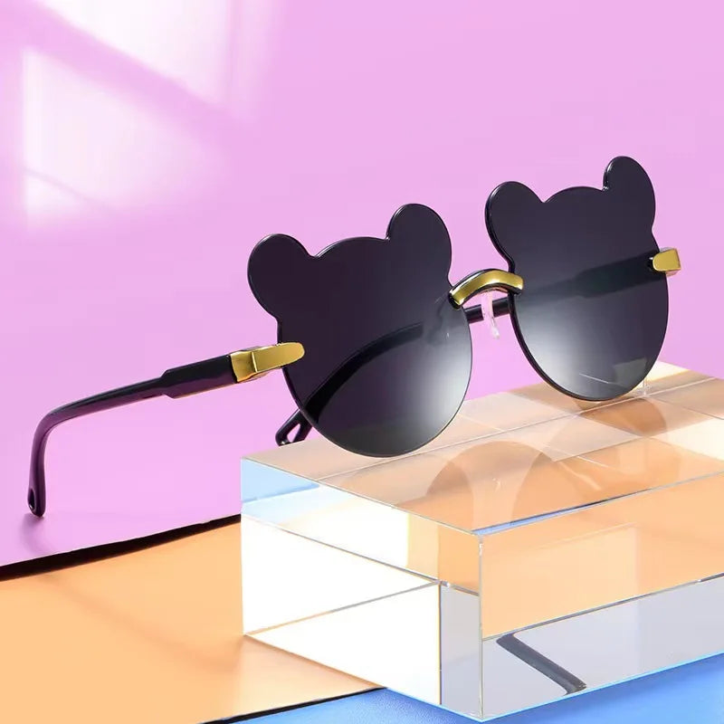 Beaira Hot Sale!Children Cute Cartoon Bear Shape Sunglasses Boy Girls Summer Anti-UV UV400 Rimless Sun Glasses Kids Outdoor Sun Glasses