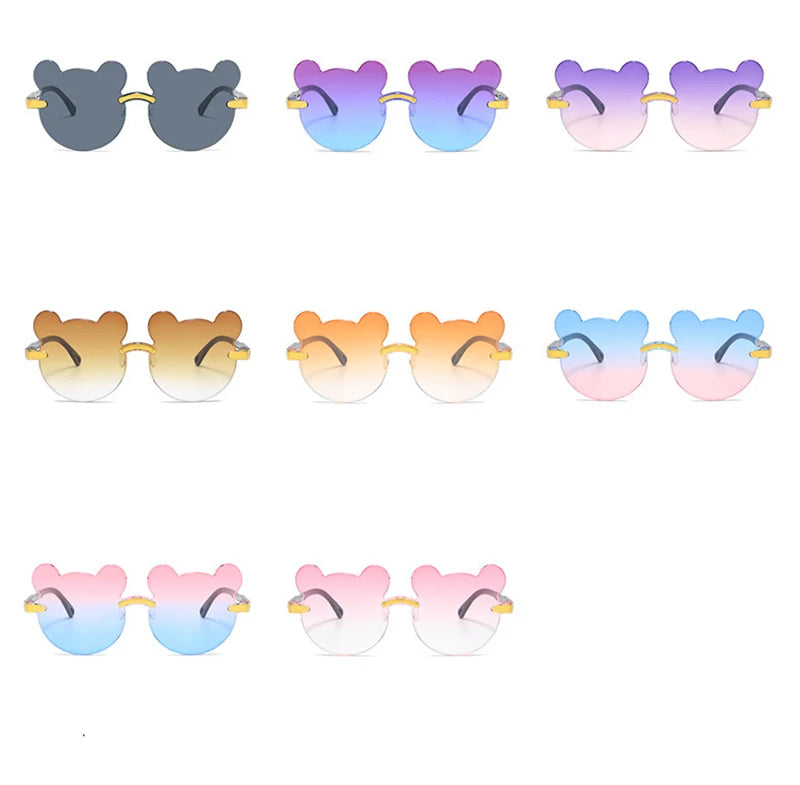 Beaira Hot Sale!Children Cute Cartoon Bear Shape Sunglasses Boy Girls Summer Anti-UV UV400 Rimless Sun Glasses Kids Outdoor Sun Glasses