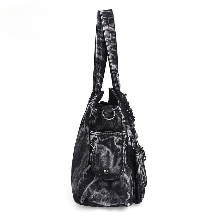 Beaira Large Capacity Handbag Casual Hobo Denim Bag Women Shoulder Bag Jeans Multiple Pockets Tote Bag