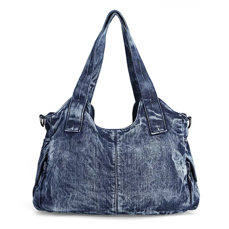 Beaira Large Capacity Handbag Casual Hobo Denim Bag Women Shoulder Bag Jeans Multiple Pockets Tote Bag