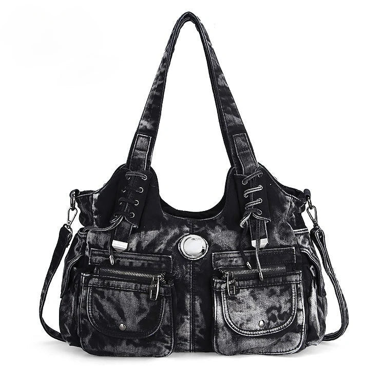 Beaira Large Capacity Handbag Casual Hobo Denim Bag Women Shoulder Bag Jeans Multiple Pockets Tote Bag