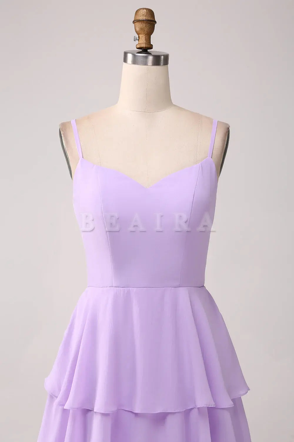Beaira Lilac A-Line Spaghetti Straps Tiered Floor Length Bridesmaid Dress With Slit Bridesmaid dress shop