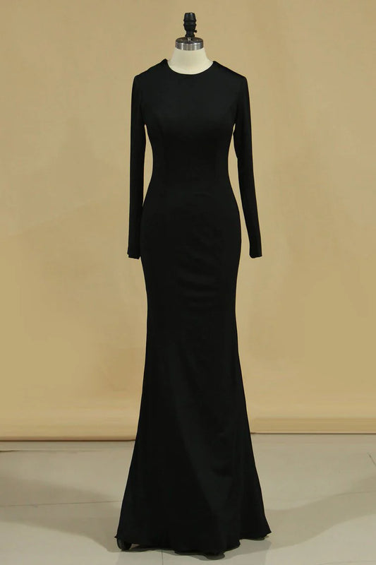 Long Sleeve Party Dresses Sheath Backless Black