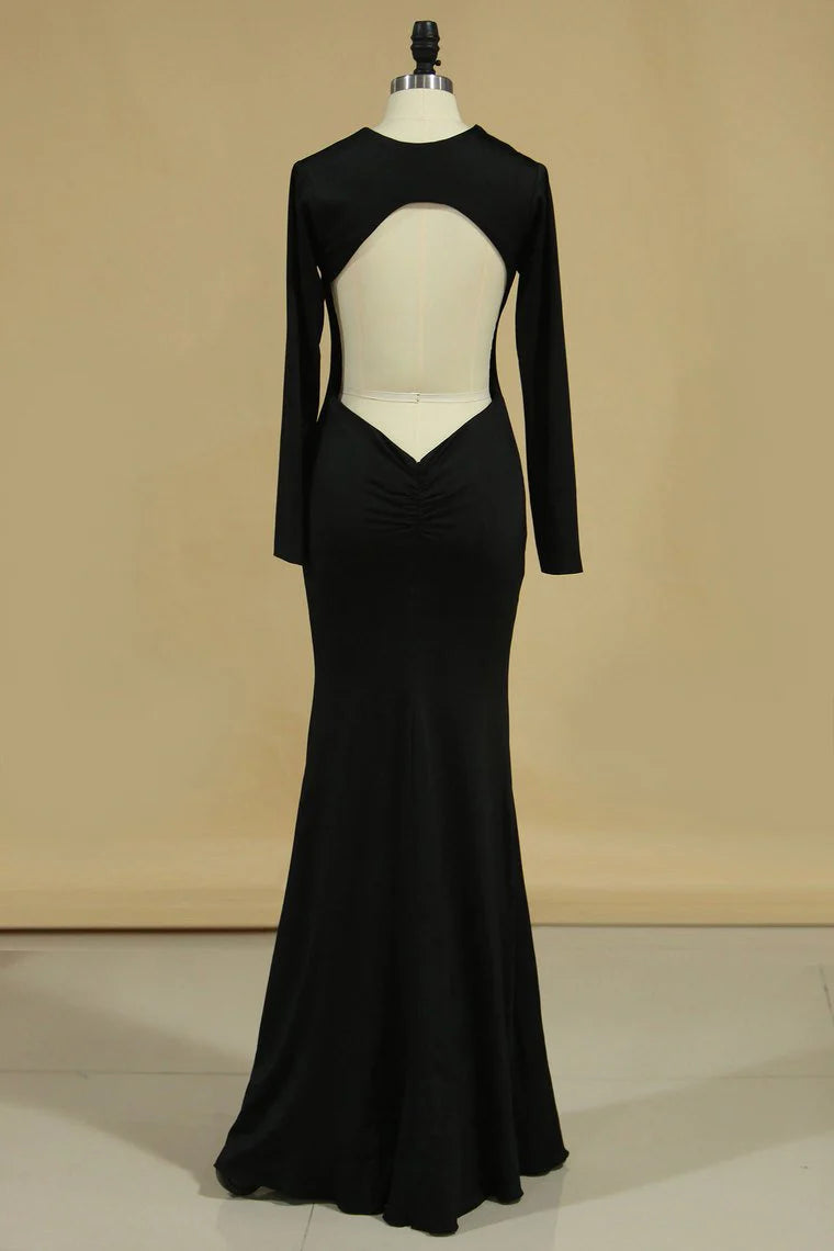 Long Sleeve Party Dresses Sheath Backless Black
