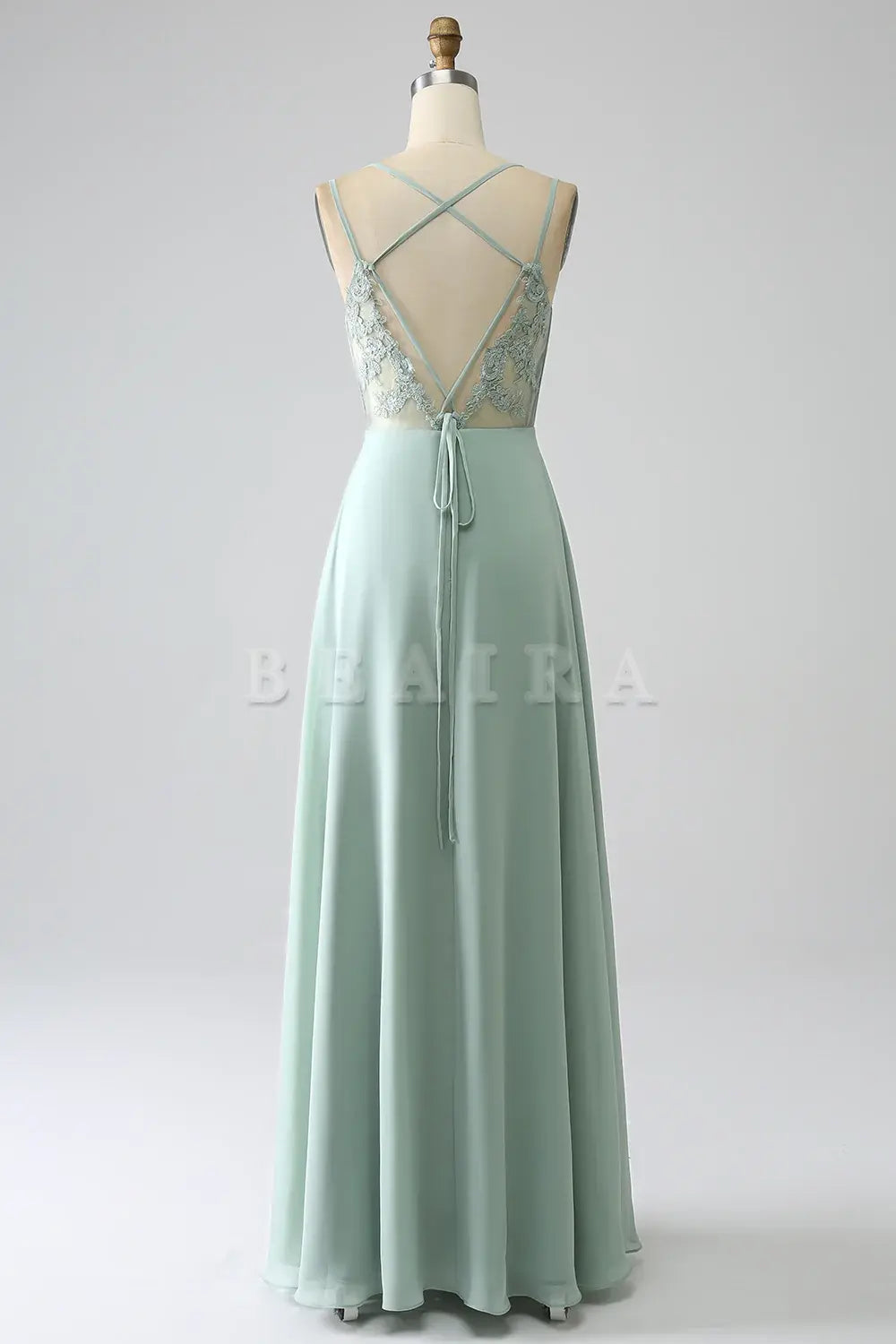 Beaira Matcha A-Line Spaghetti Straps Pleated Chiffon Floor Length Bridesmaid Dress Bridesmaid dress shop
