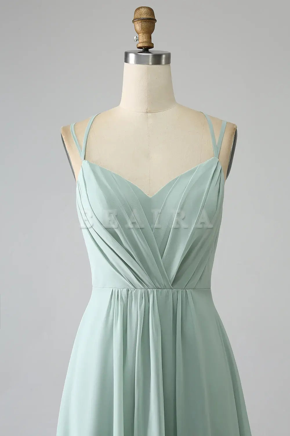 Beaira Matcha A-Line Spaghetti Straps Pleated Chiffon Floor Length Bridesmaid Dress Bridesmaid dress shop