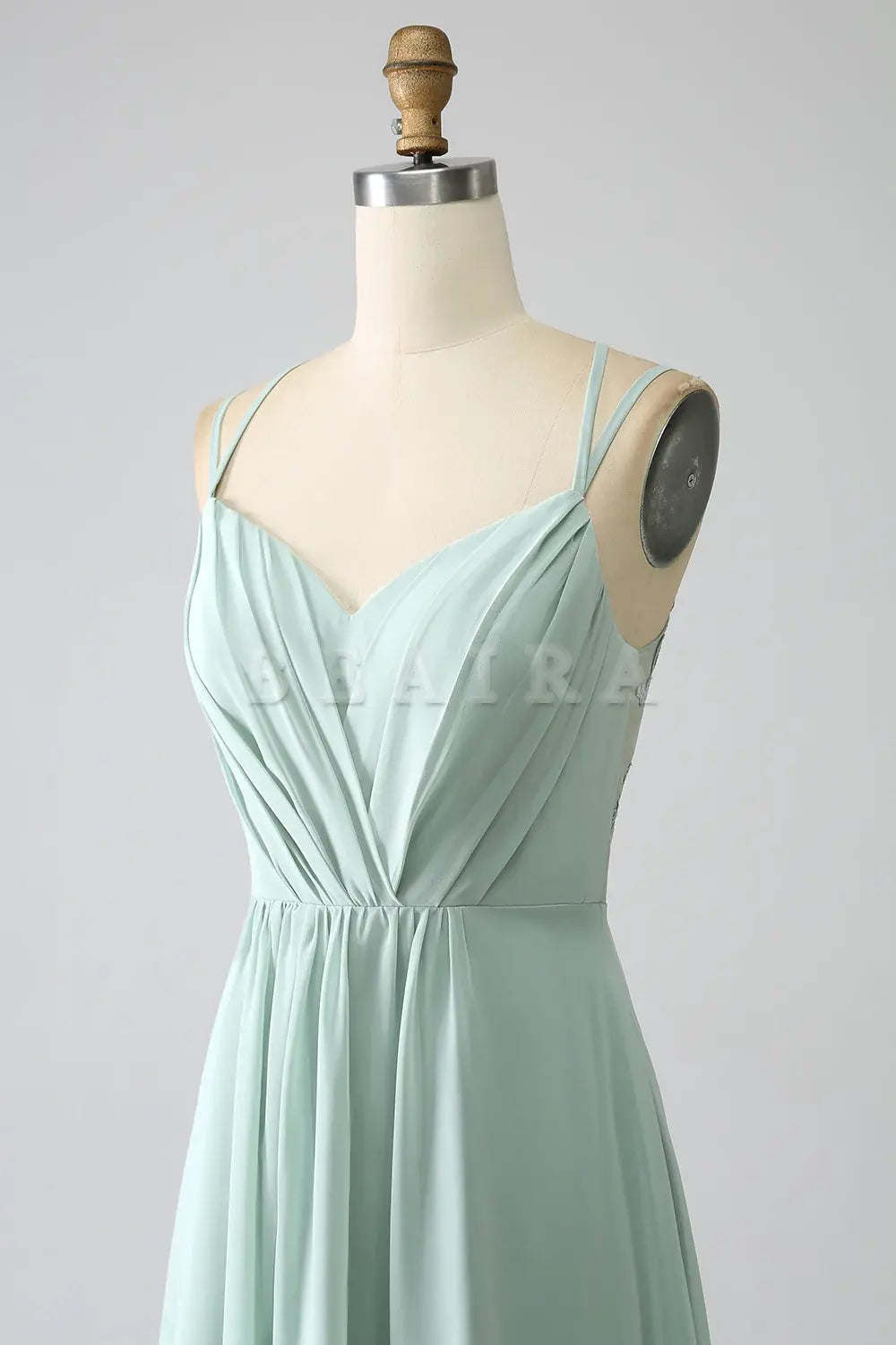 Beaira Matcha A-Line Spaghetti Straps Pleated Chiffon Floor Length Bridesmaid Dress Bridesmaid dress shop