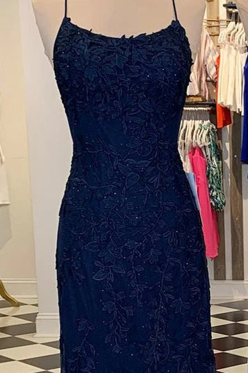 Mermaid Red Spaghetti Straps Red Lace Appliques Fashion Prom Dresses Long Cheap Evening Dresses
