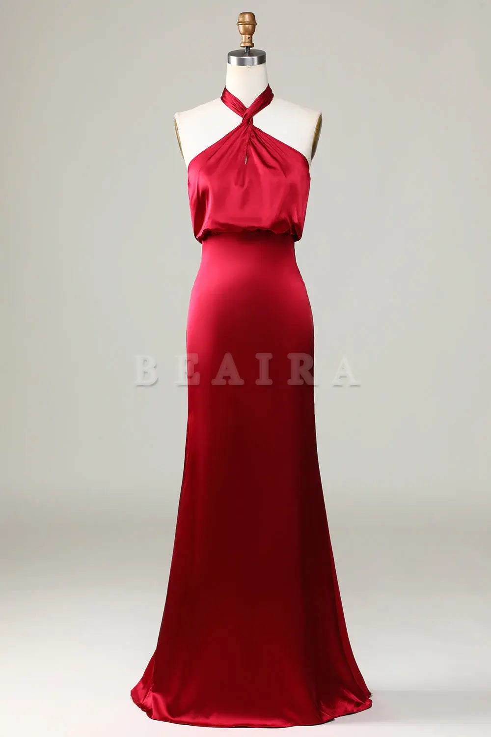 Beaira Mermaid Halter Sleeveless Burgundy Bridesmaid Dress Bridesmaid dress shop 