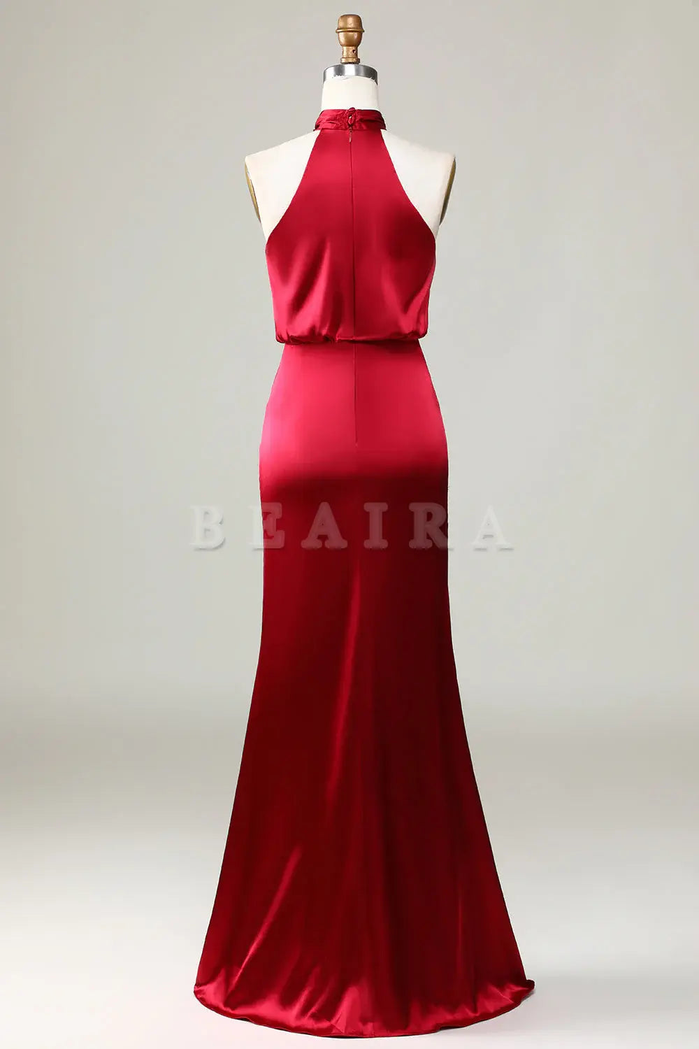 Beaira Mermaid Halter Sleeveless Burgundy Bridesmaid Dress Bridesmaid dress shop 