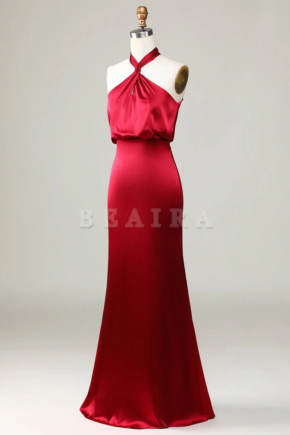 Beaira Mermaid Halter Sleeveless Burgundy Bridesmaid Dress Bridesmaid dress shop 