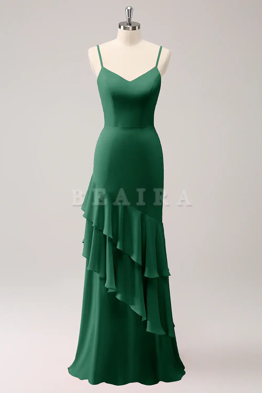 Beaira Mermaid Spaghetti Straps Long Bridesmaid Dress with Ruffles Bridesmaid dress shop