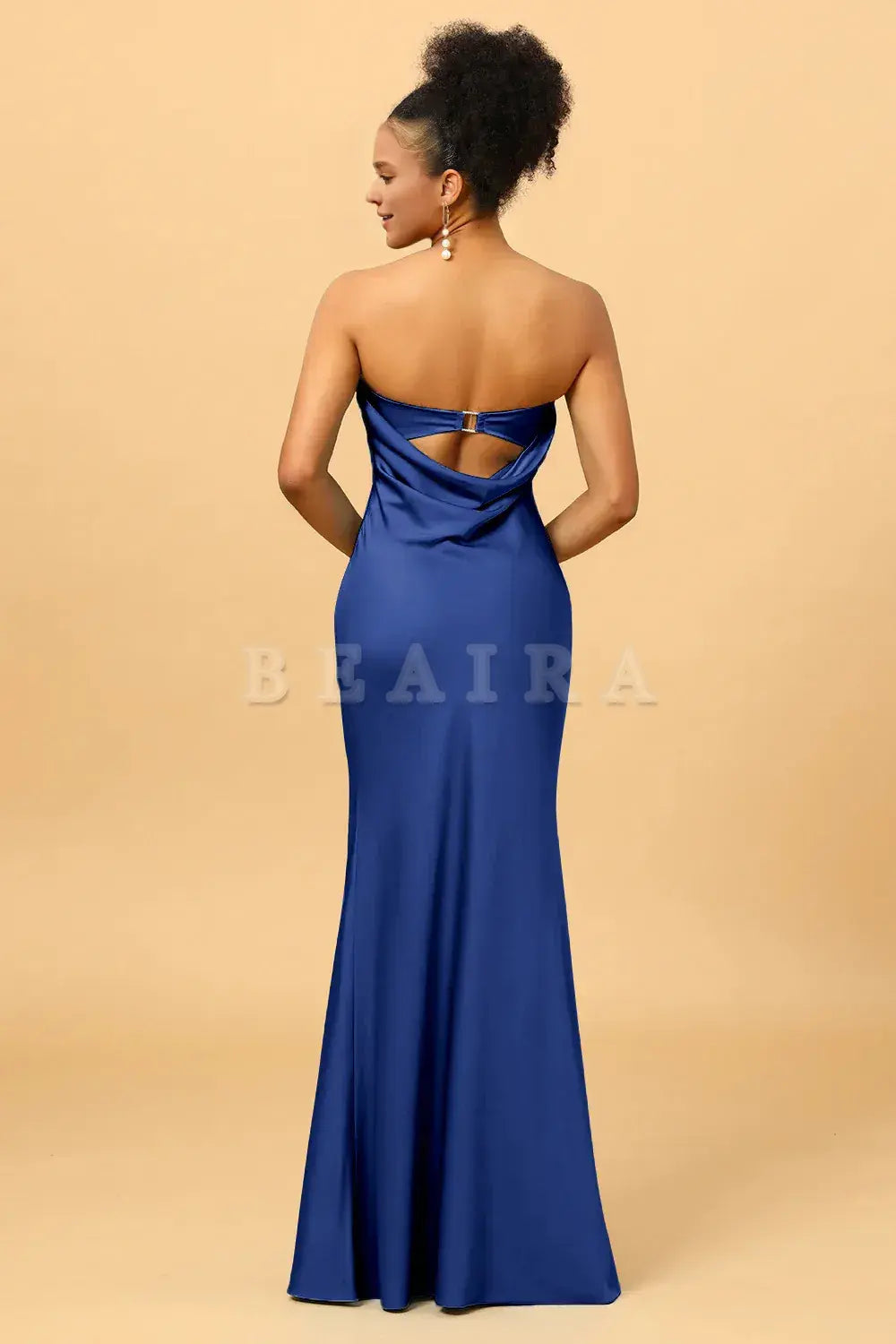 Beaira Mermaid Strapless Floor Length Satin Bridesmaid Dress with Open Back Bridesmaid dress shop