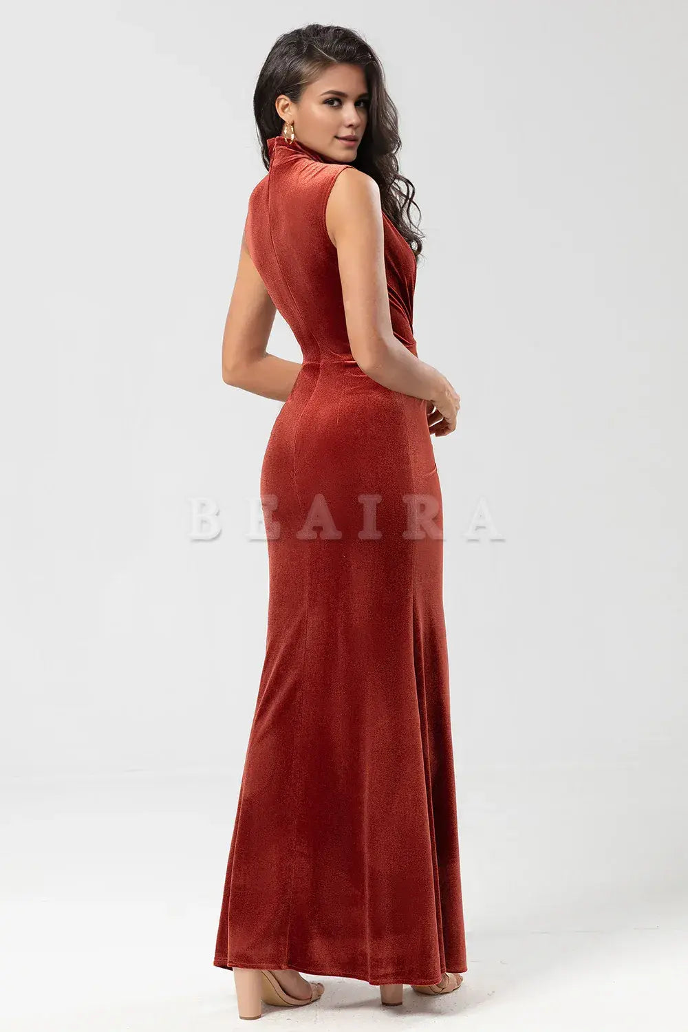 Beaira Mermaid Terracotta Velvet Sleeveless Bridesmaid Dress Bridesmaid dress shop