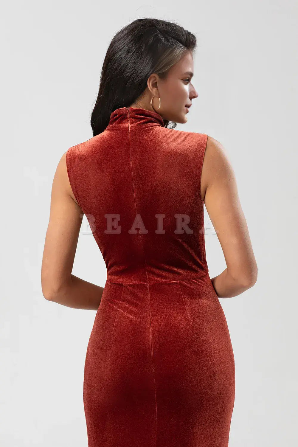 Beaira Mermaid Terracotta Velvet Sleeveless Bridesmaid Dress Bridesmaid dress shop