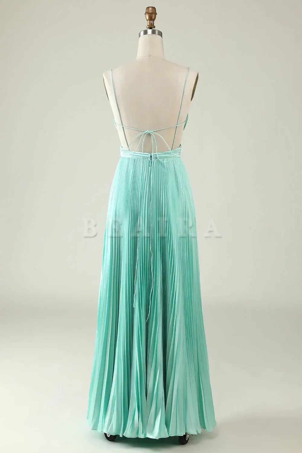Beaira Mint Green A Line Spaghetti Straps Pleated Long Bridesmaid Dress Bridesmaid dress shop