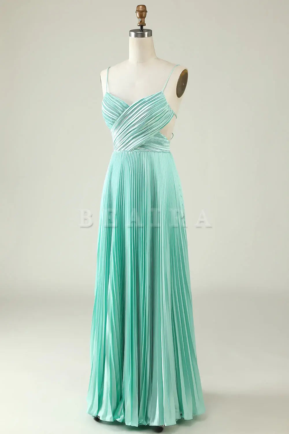 Beaira Mint Green A Line Spaghetti Straps Pleated Long Bridesmaid Dress Bridesmaid dress shop