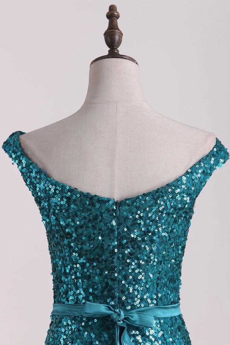 New Arrival Mermaid Bateau Sequins Sweep Train Party Dresses