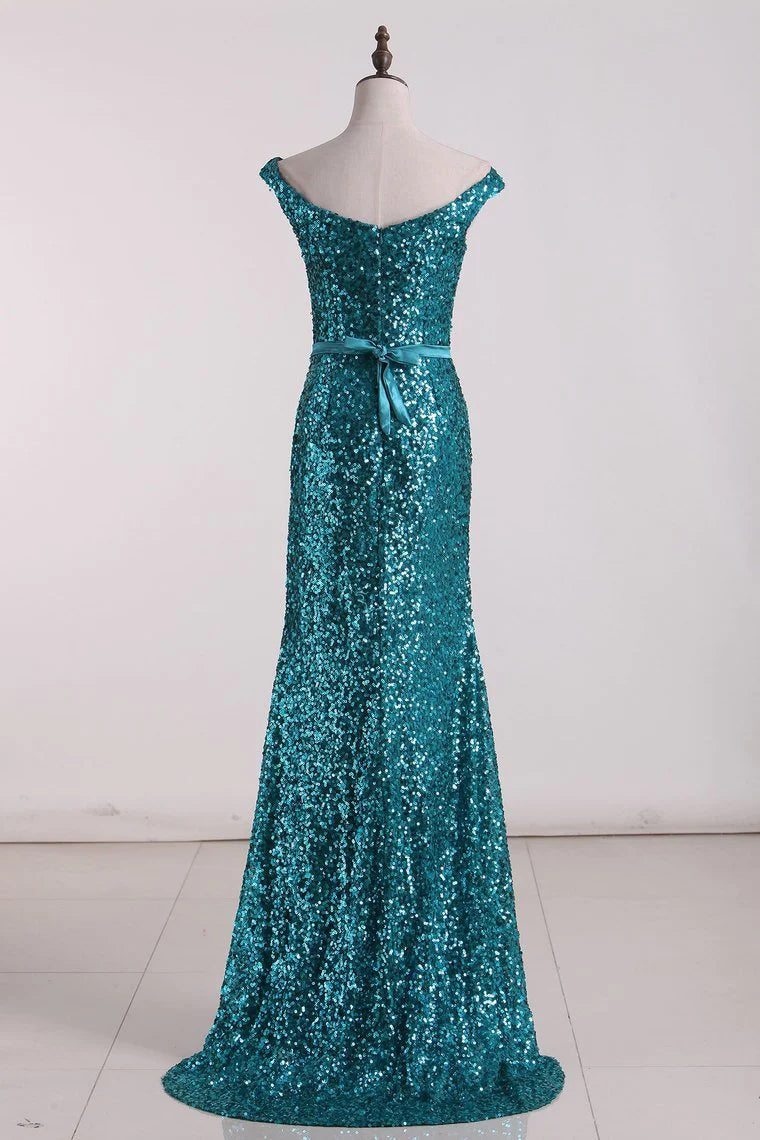New Arrival Mermaid Bateau Sequins Sweep Train Party Dresses
