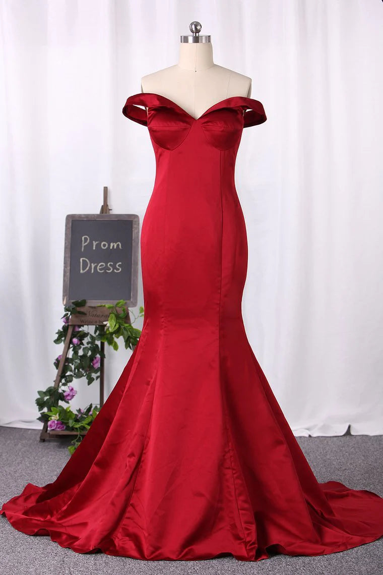 New Arrival Off The Shoulder Satin Mermaid Party Dresses