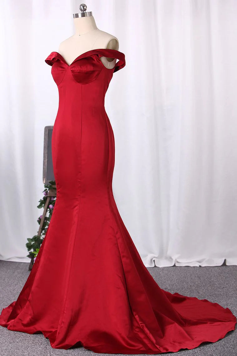 New Arrival Off The Shoulder Satin Mermaid Party Dresses