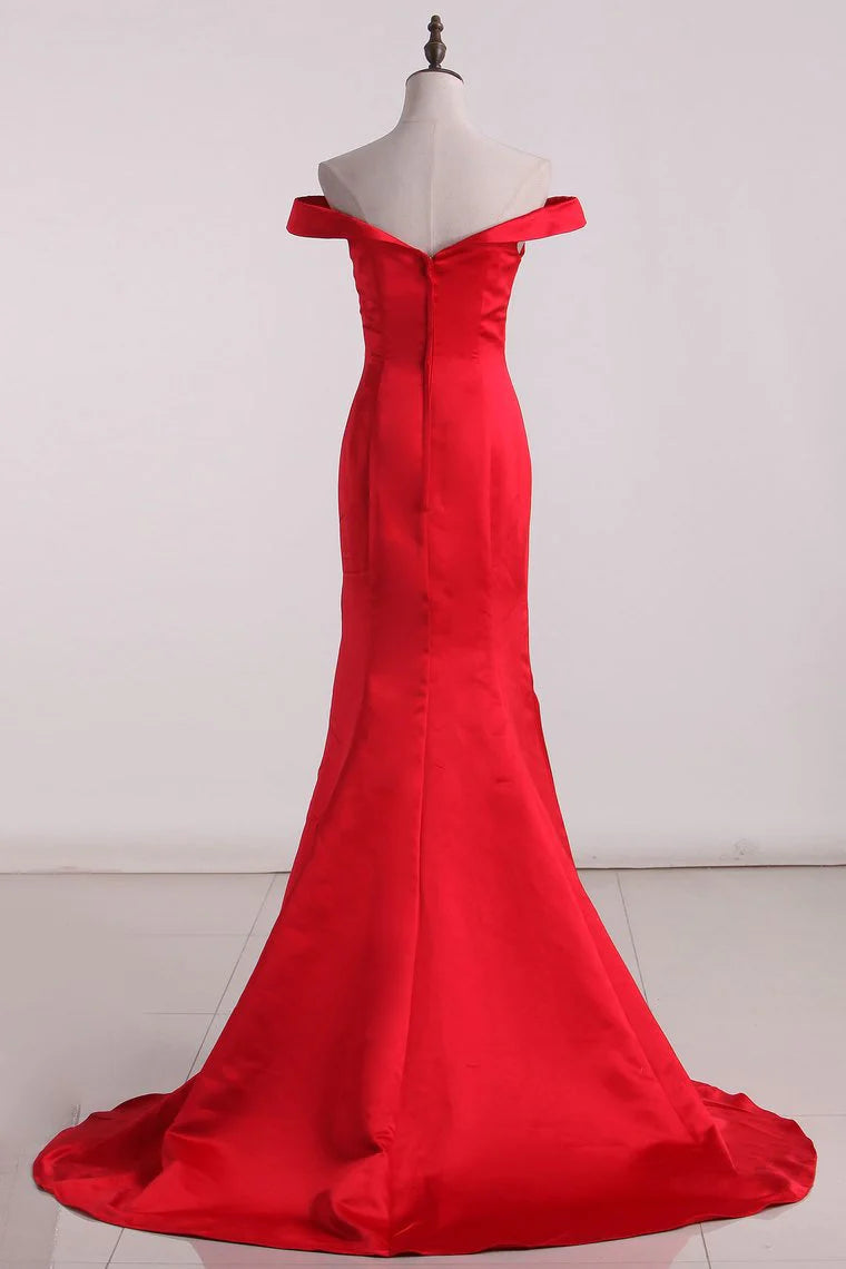 New Arrival Off The Shoulder Satin Mermaid Party Dresses