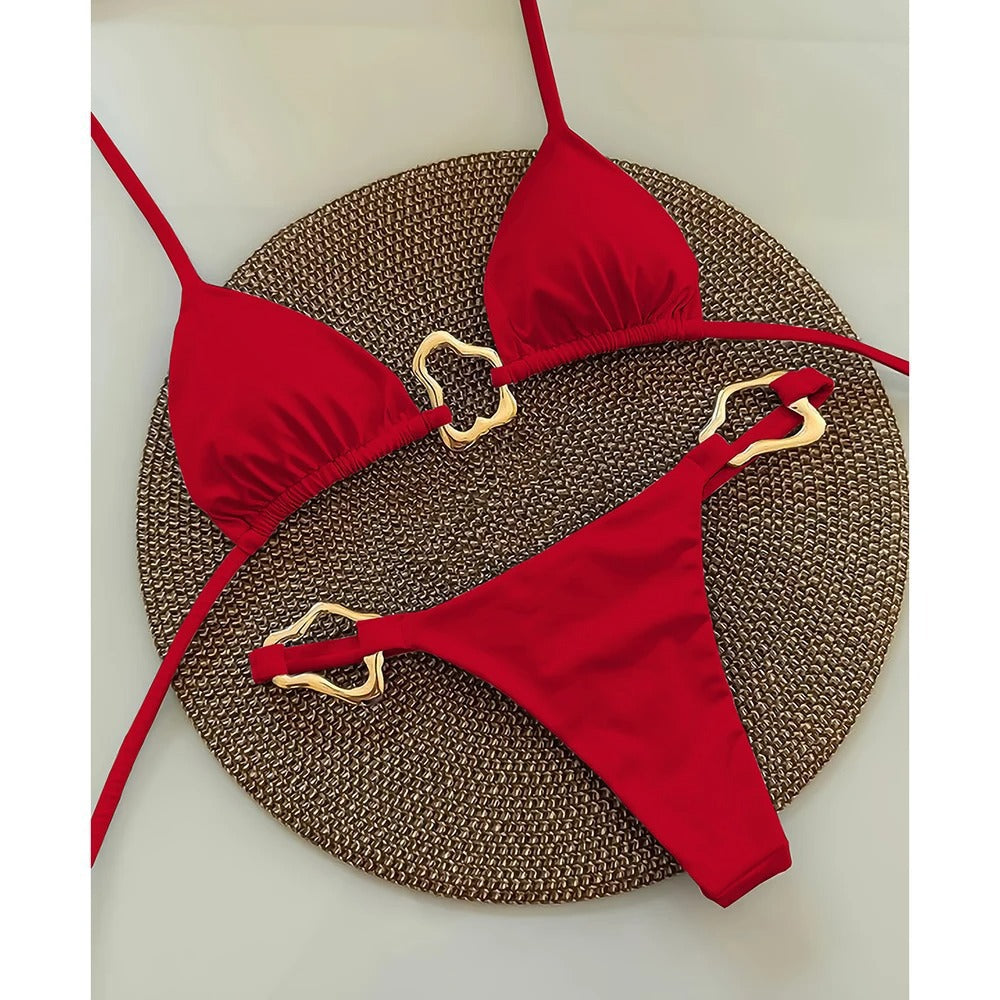 Beaira New Bikini European and American Solid Color Cross border Split Women's Swimsuit Strap up Swimsuit
