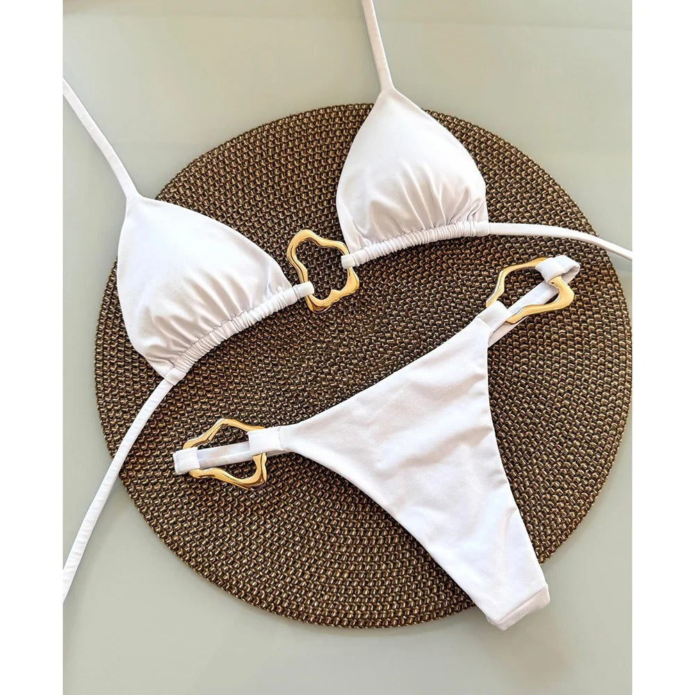 Beaira New Bikini European and American Solid Color Cross border Split Women's Swimsuit Strap up Swimsuit
