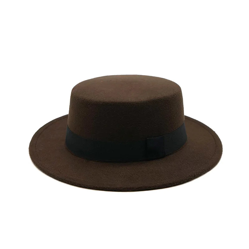 Beaira New Brand Hats Winter Round Concave Convex Surface Flat Top Bow Elastic Ribbon Men'S And Women'S Felt Jazz Hats