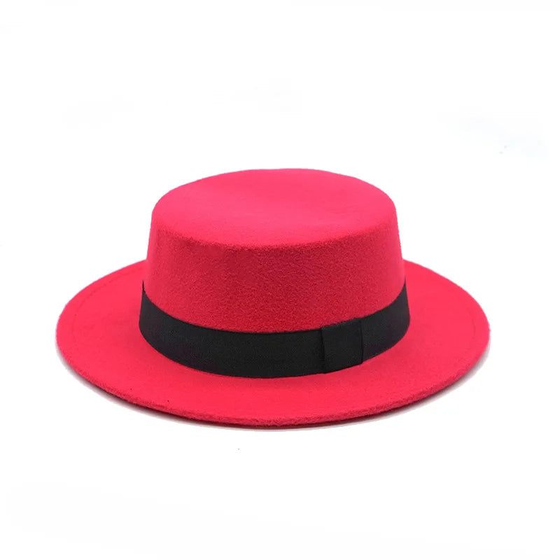 Beaira New Brand Hats Winter Round Concave Convex Surface Flat Top Bow Elastic Ribbon Men'S And Women'S Felt Jazz Hats