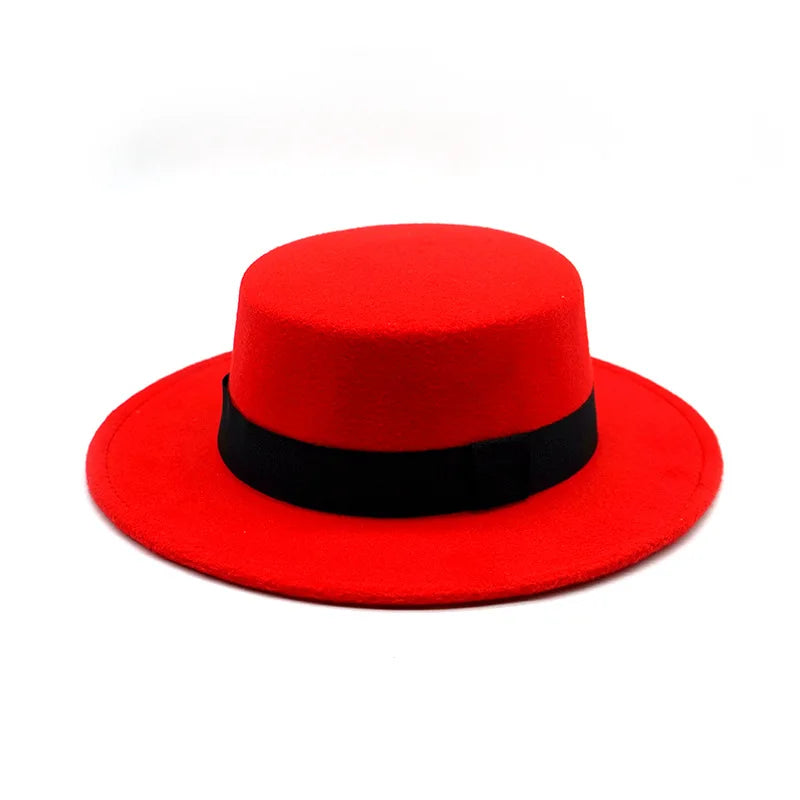 Beaira New Brand Hats Winter Round Concave Convex Surface Flat Top Bow Elastic Ribbon Men'S And Women'S Felt Jazz Hats