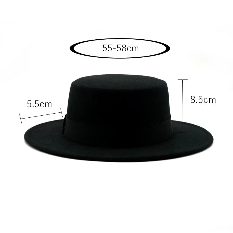 Beaira New Brand Hats Winter Round Concave Convex Surface Flat Top Bow Elastic Ribbon Men'S And Women'S Felt Jazz Hats