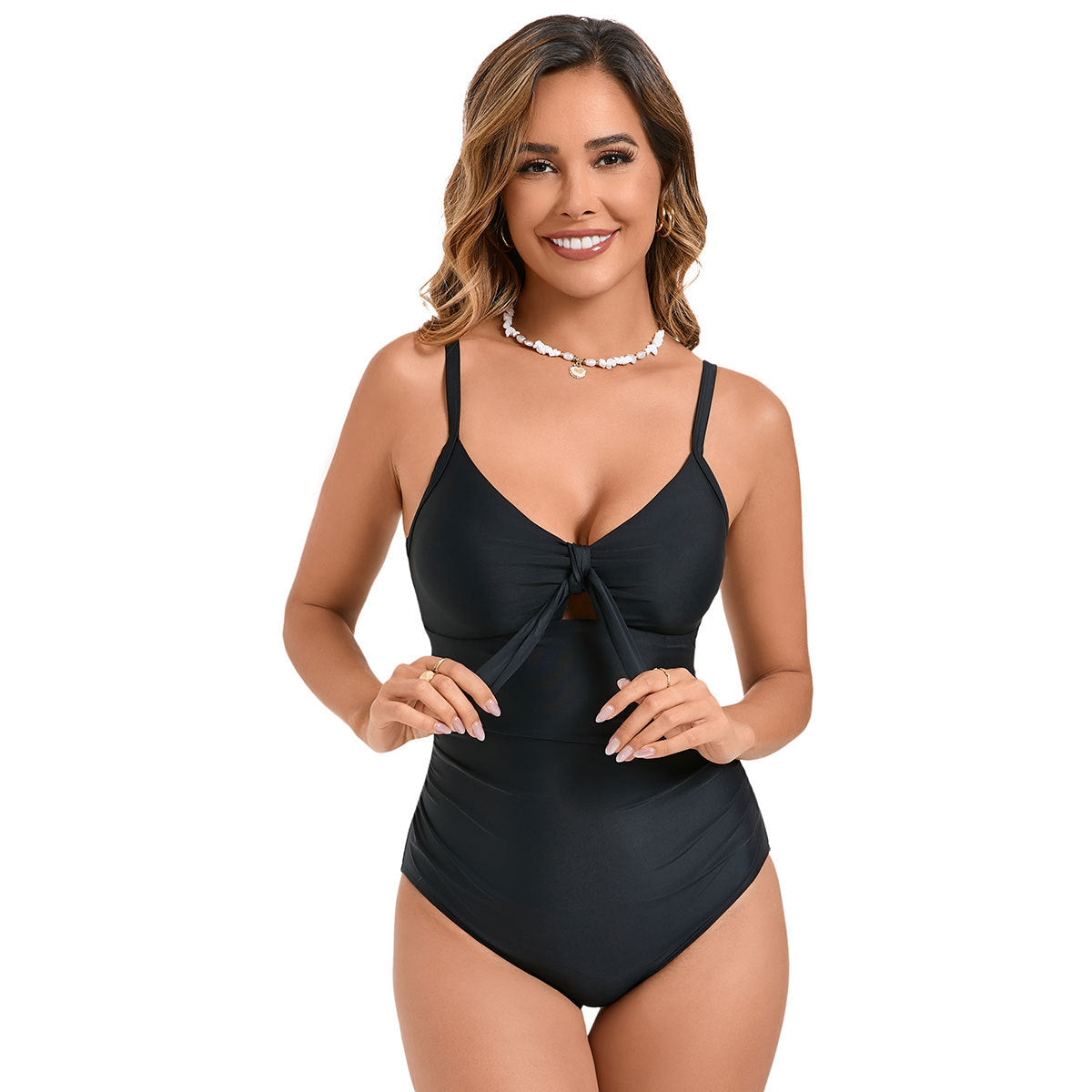 Beaira New European and American solid color bow one-piece swimsuit women's cross-border foreign trade sexy slimming bikini swimsuit