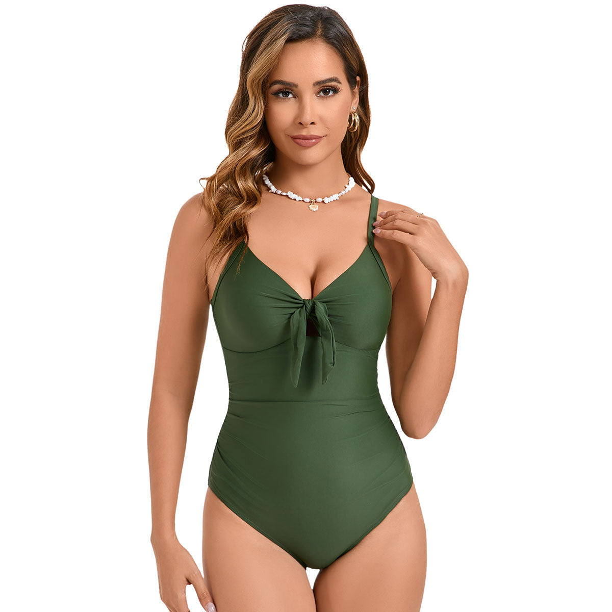 Beaira New European and American solid color bow one-piece swimsuit women's cross-border foreign trade sexy slimming bikini swimsuit