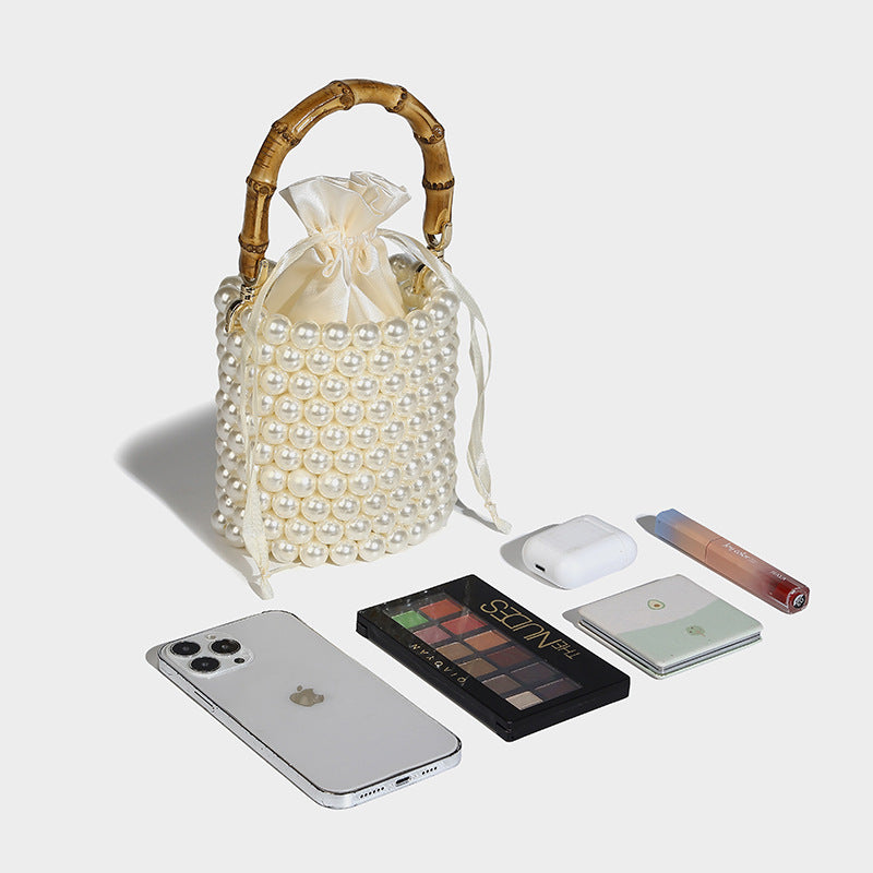Beaira Original design drawstring bucket bag women's new pearl chain bag hand-held bamboo bag single shoulder crossbody bag