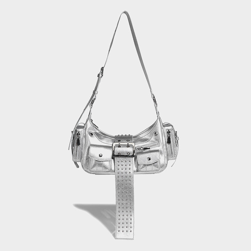 Beaira Trendy one shoulder underarm motorcycle bag niche punk style versatile for hot girls willow nail belt buckle handbag