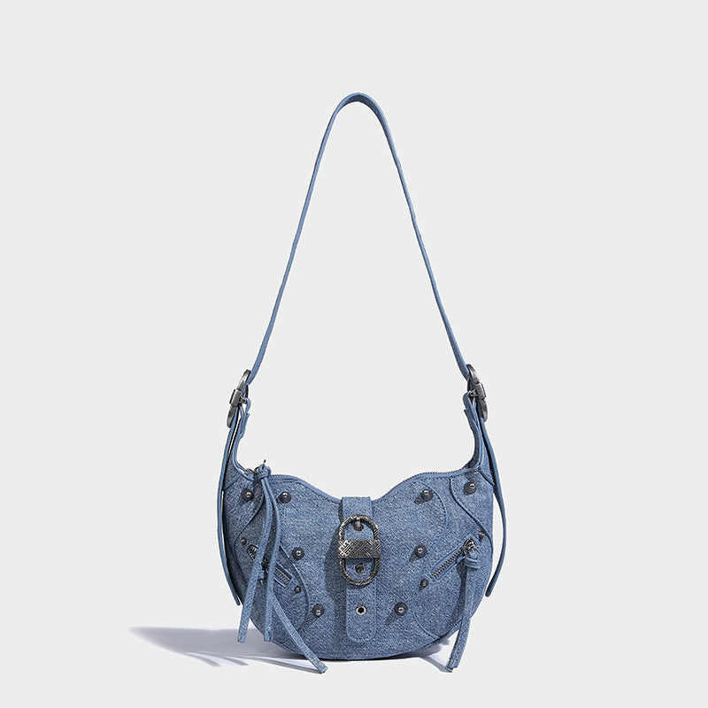Beaira Suede feel horn bag niche design willow nail cool and stylish motorcycle bag autumn and winter new crossbody bag European and American shoulder bag