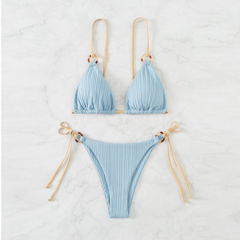 Beaira New swimsuit women's split bikini two-piece set fairy style sexy solid color lace up swimsuit women