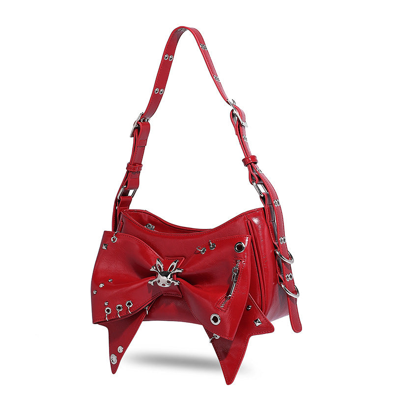 Beaira American style spicy girl sweet and cool butterfly bow design one shoulder underarm bag autumn and winter new rivet motorcycle style handbag