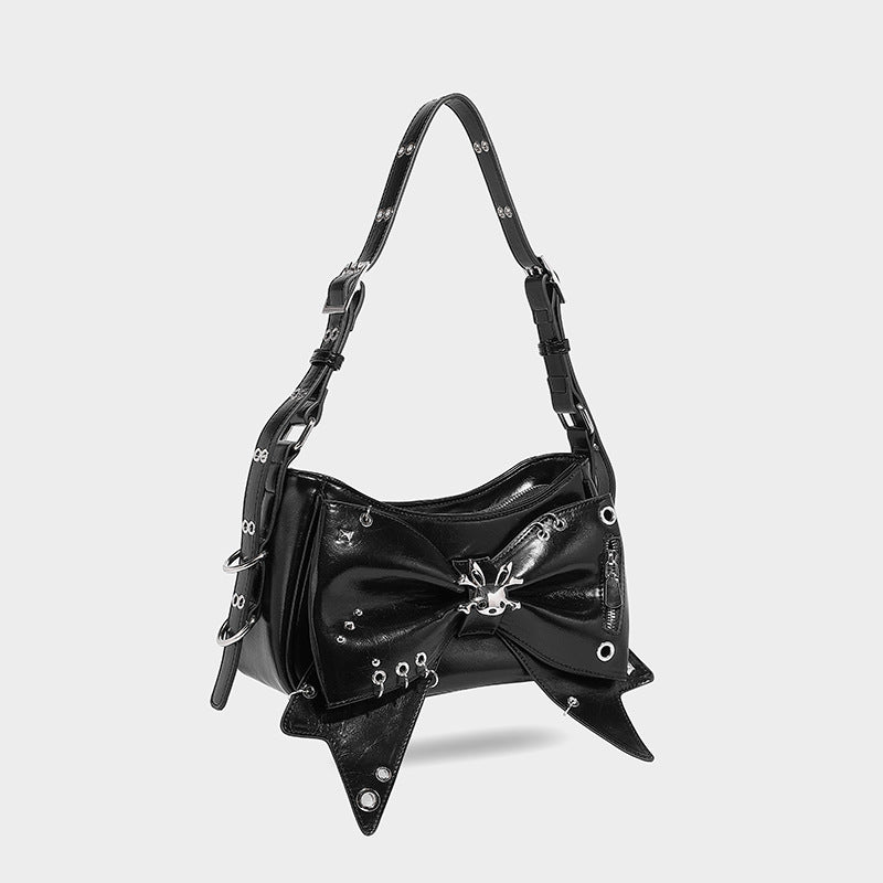 Beaira American style spicy girl sweet and cool butterfly bow design one shoulder underarm bag autumn and winter new rivet motorcycle style handbag