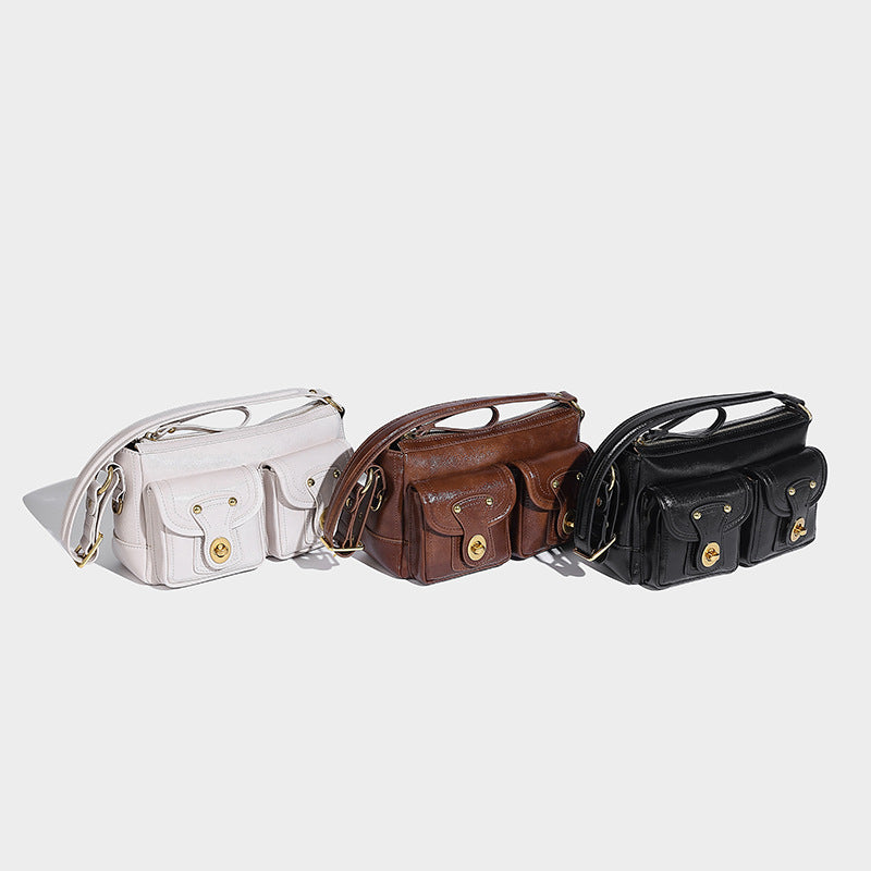 Beaira American retro niche design armpit bag double pocket handbag versatile for autumn and winter single shoulder sloping motorcycle bag
