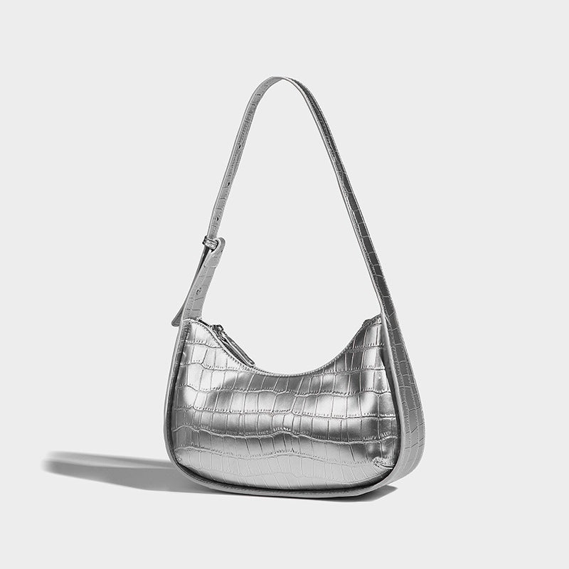 Beaira Celebrity style crocodile patterned silver underarm bag for women's summer new high-quality hand-held single shoulder crescent bag
